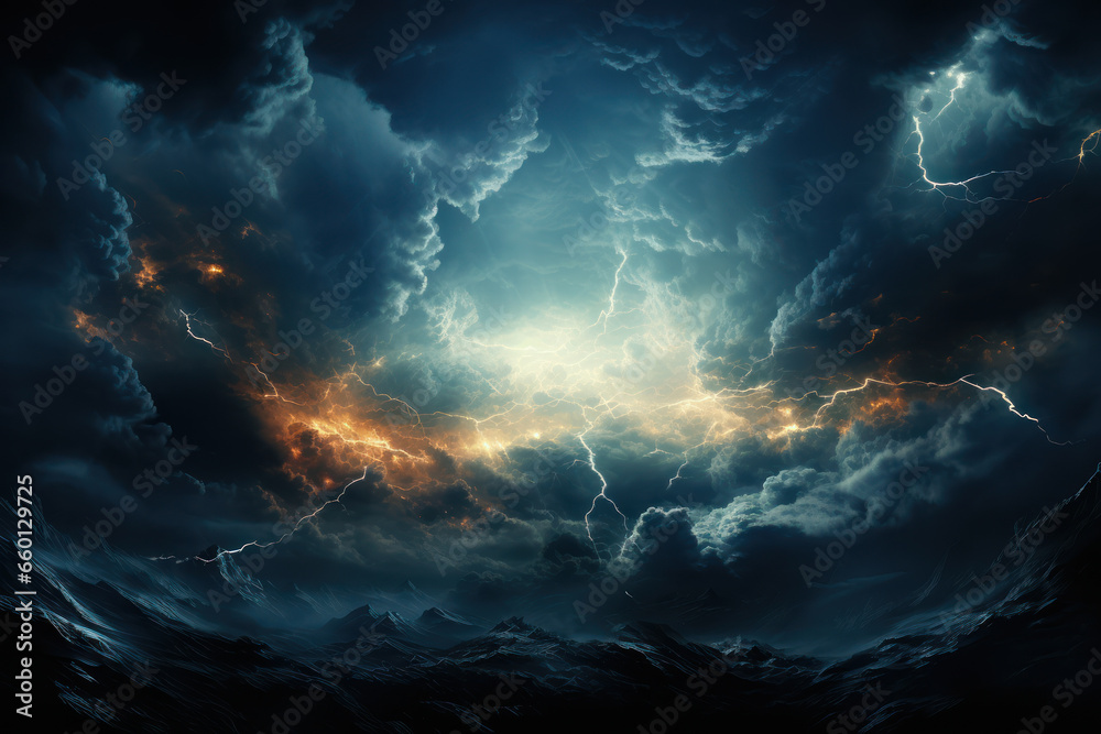 Dark, towering cumulonimbus clouds heralding an impending summer thunderstorm. Concept of a looming storm. Generative Ai.