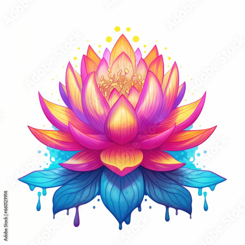 Beautiful lotus flower illustration, isolated on white. Generative AI