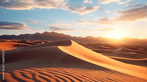 Beautiful sand dunes in the desert on sunny summer sunset.
