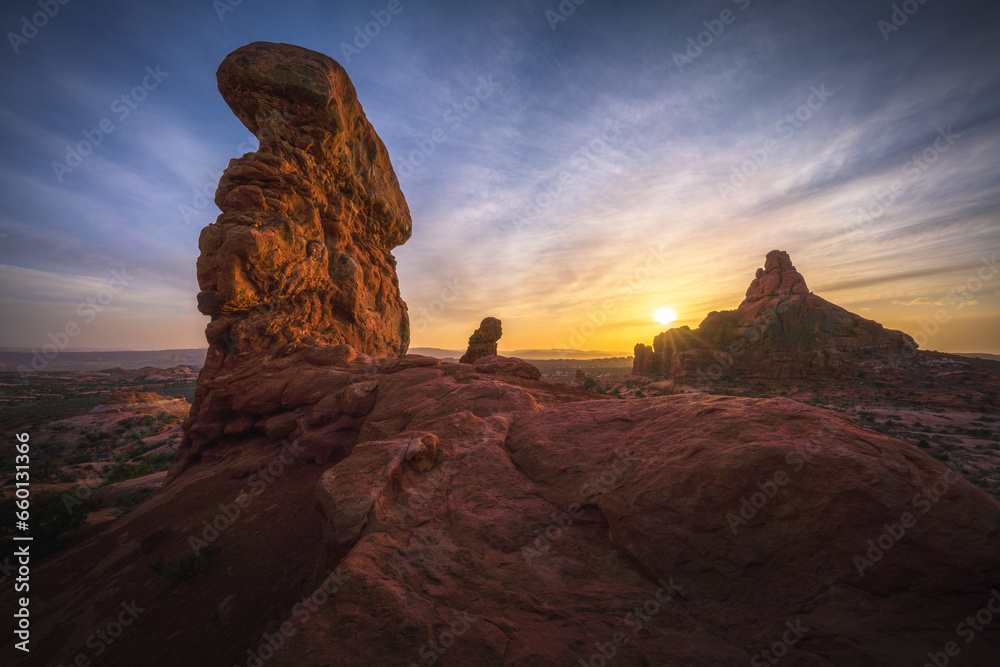 hiking in the garden of eden in arches national park, utah, usa