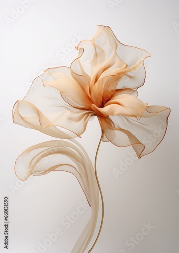 Autumn romance, vintage flower made of silk fabric develops in the wind, muted beige tones on a white background. Peach fuzz color