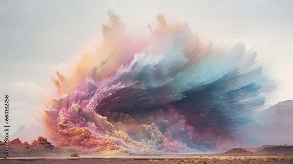 A vibrant sand explosion in the desert landscape - obrazy, fototapety, plakaty 