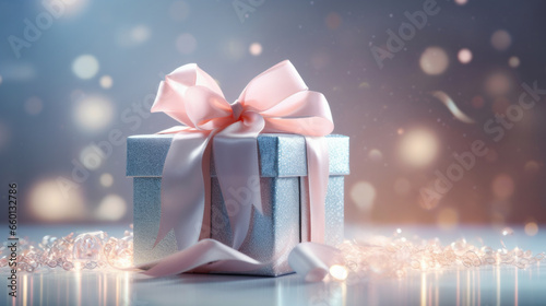 A white gift box with a pink bow © NK