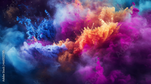 A colorful explosion of colored powder on a black background