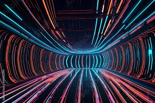 Abstract flight in retro neon hyper warp space in the tunnel 3d illustrati © usman