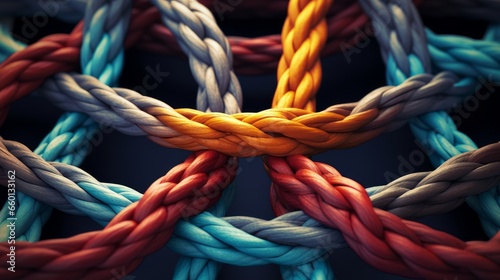 The concept of unity and teamwork is illustrated through the metaphor of diverse ropes coming together, symbolizing corporate collaboration and cooperation