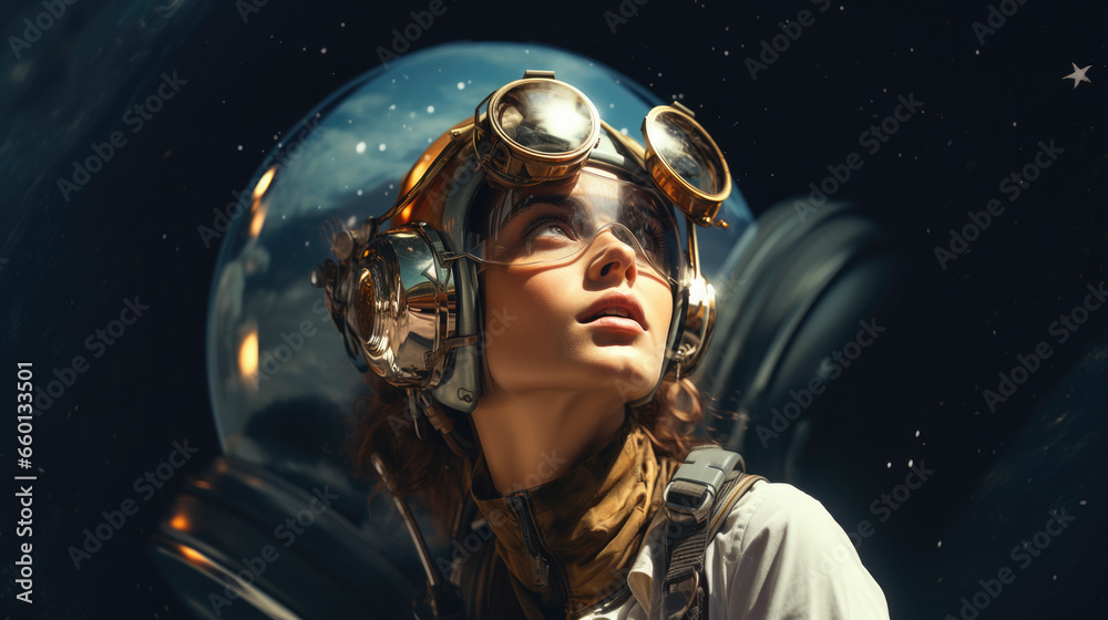 Astronaut, space traveler, retro futuristic sci-fi styled Astronaut, space traveler, retro futuristic sci-fi styled
