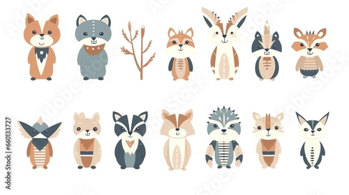 Cute American Indian set with animals