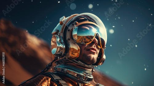 Astronaut, space traveler, retro futuristic sci-fi styled