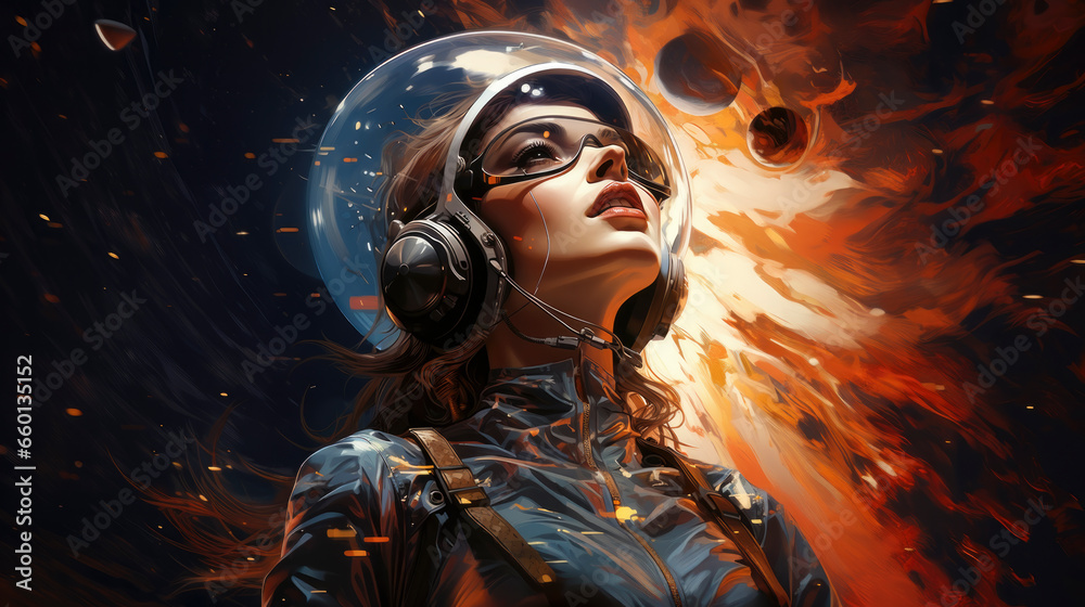 Illustrated portrait of retro futuristic woman, sci-fi styled Illustrated portrait of retro futuristic woman, sci-fi styled