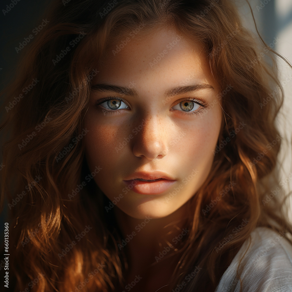 Sensual close up portrait of a young ginger caucasian attractive girl with freckles. Natural beauty, fashion, emotional concept Sensual close up portrait of a young ginger caucasian attractive girl with freckles. Natural beauty, fashion, emotional concept