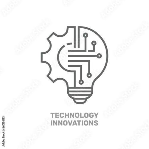 Innovation Technologies icon with lightbulb and gear sign. Creative solution bulb and cogwheel vector symbol. EPS 10