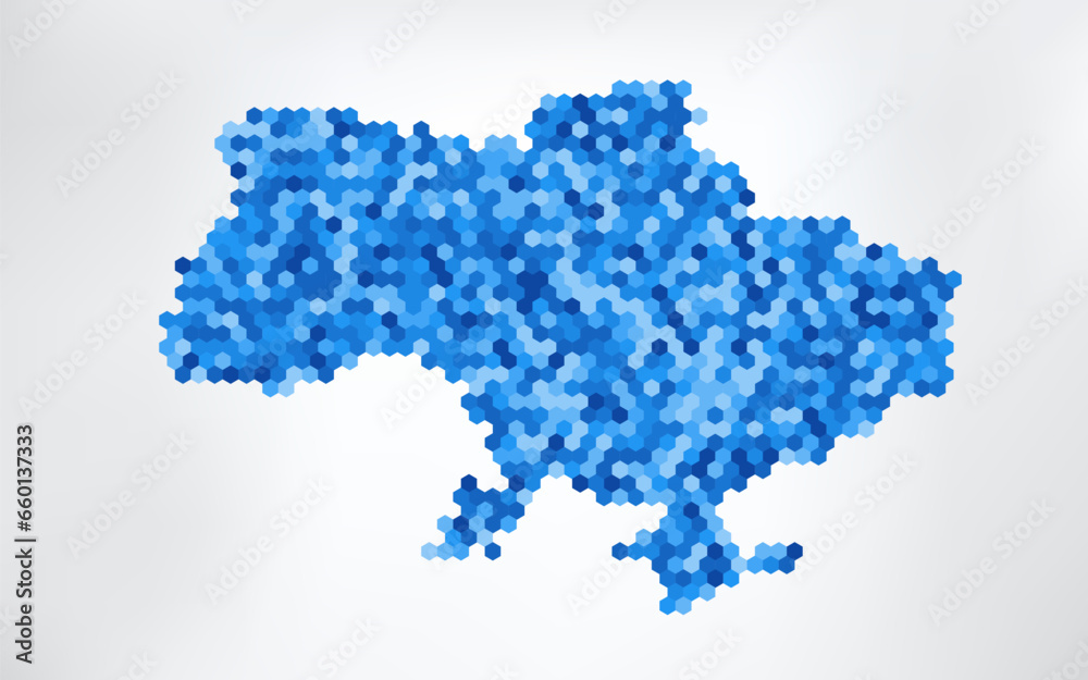 Hexagonal Ukraine map with Crimea. hexagon geometric ukrainian map. Stock vector illustration isolated on white background. Hexagonal Ukraine map with Crimea. hexagon geometric ukrainian map. Stock vector illustration isolated on white background.