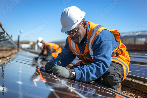Wallpaper Mural A man working on a solar panel on industrial solar park. Torontodigital.ca