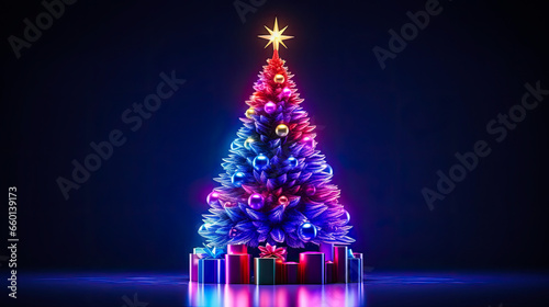 Abstract christmas tree with lights, generative ai 