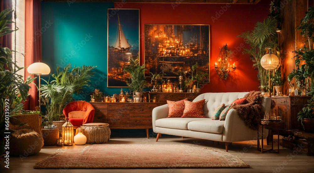Modern interior with beautiful decoration. Generative AI