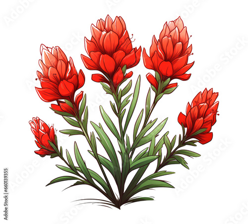 Indian Paintbrush, cartoon style, isolated with transparent background