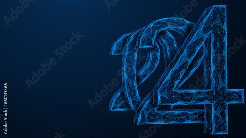 The numbers 2024 are standing in a row. Polygonal design of lines and dots. Blue background.