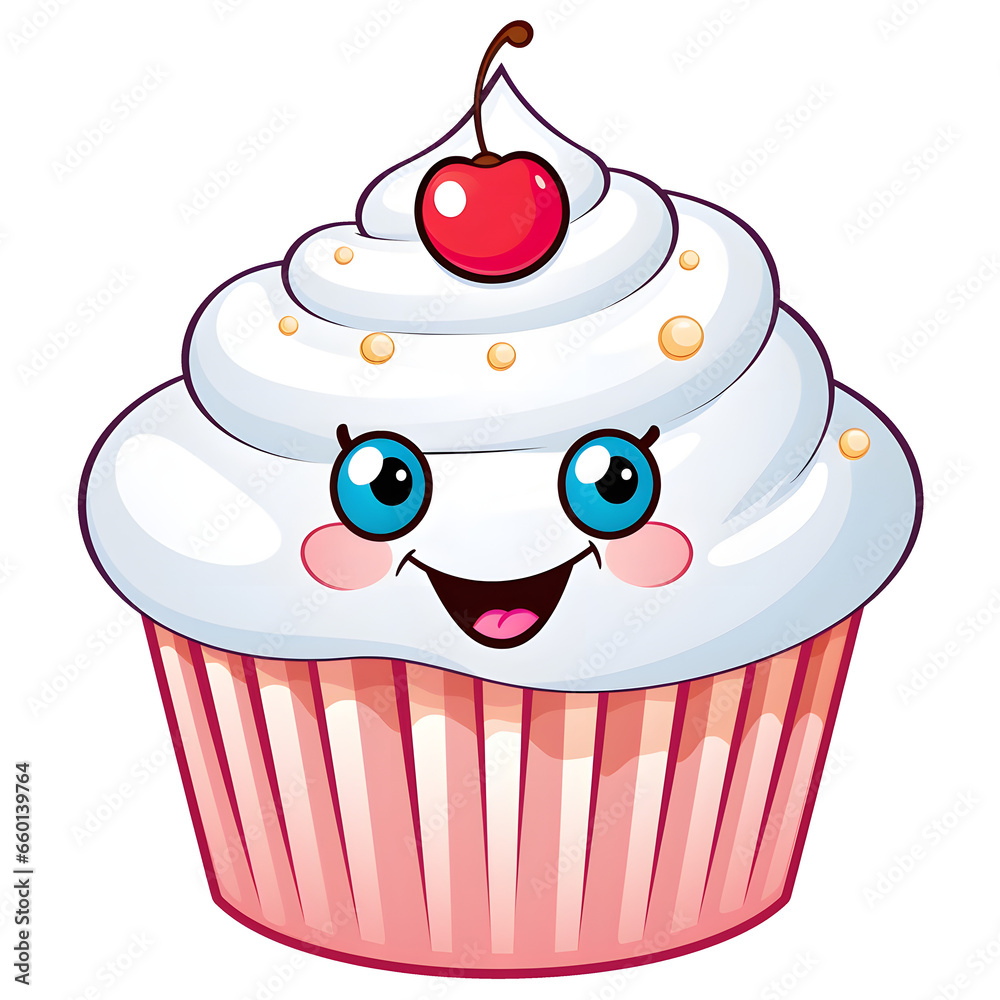 Cartoon clipart of cartoon cupcake with smiling face, birthday clipart ...