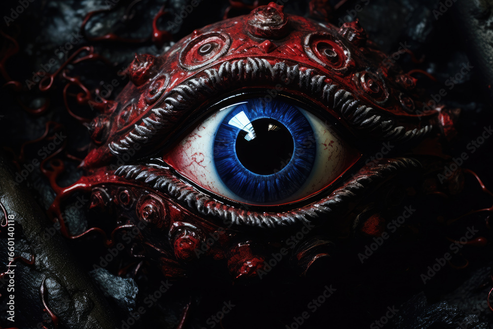 Evil Eye Symbolism with Red Blue Eye, Generative AI