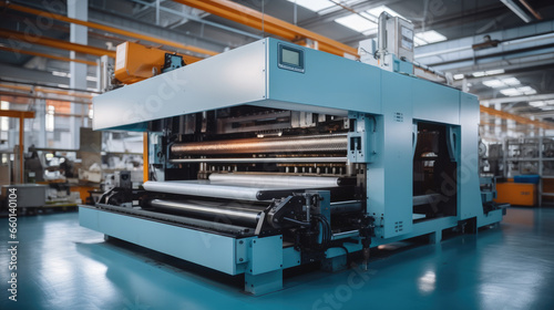 Large printing press at industry factory.