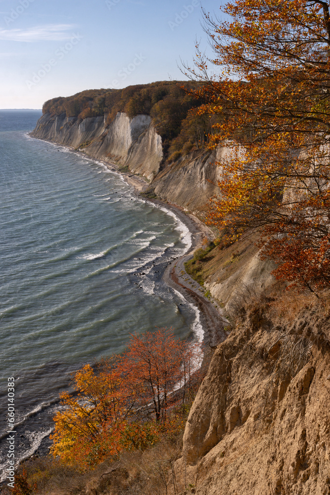 Gorgeous view to the Jasmund chalk cliffs in beautiful autumn colors.