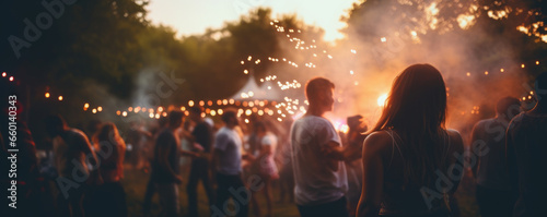 Festival Event Party with Hipster People Blurred Background