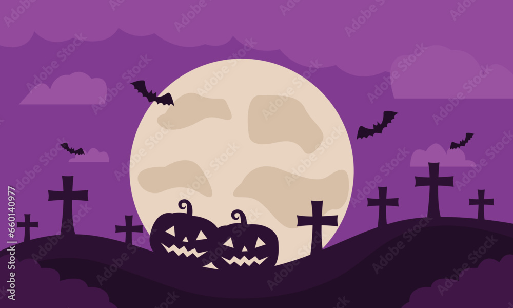 halloween cartoon illustration with pumpkin background