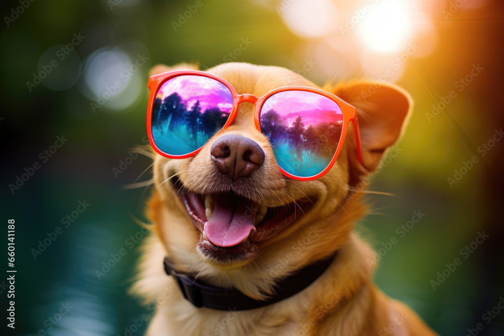 Funny dog wearing sunglasses