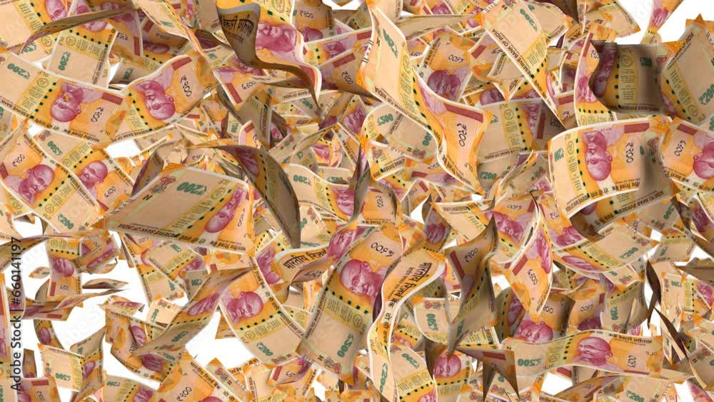 200 Rupee money transition. Many banknotes falling isolated on white background. Cash rain. 200 Rupee money transition. Many banknotes falling isolated on white background. Cash rain.