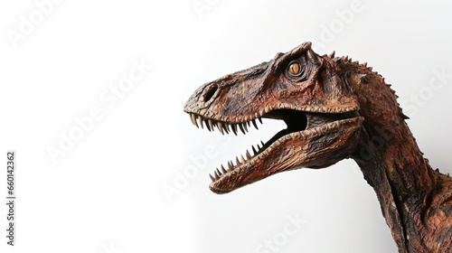 Deinonychus dinosaur head on white