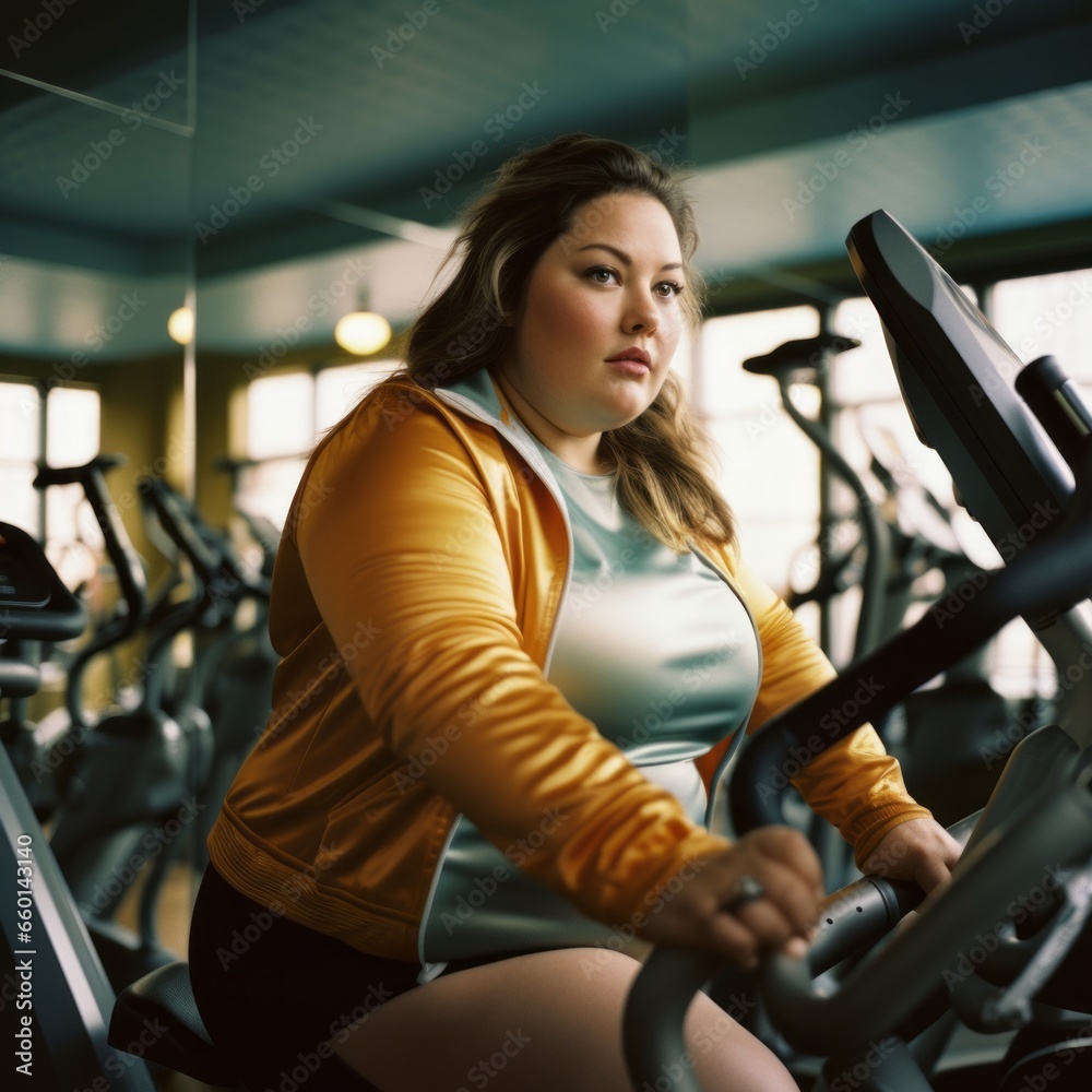 Fototapeta premium Plus size model woman exercises in the gym
