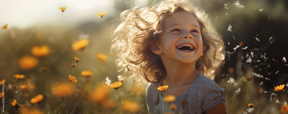 Happy child playing outdoors Happy child playing outdoors