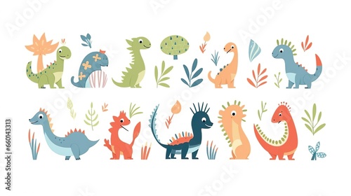 Dinosaurs vector set in cartoon
