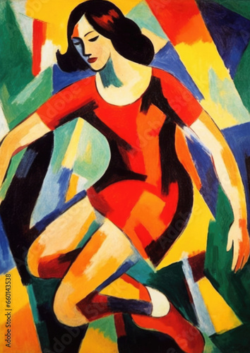 Girl playing sports - Fauvism style painting in oil paint with natural textures, bright patterned colours, symbolic and beautifully painted — Wall print or poster for interior design