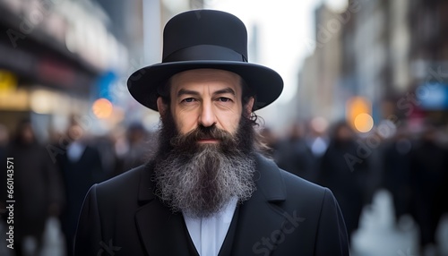 Close-up of an orthodox jewish man with beard and hat