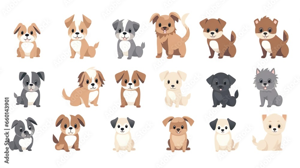Cute dogs doodle vector set Cartoon dog or puppy Cute dogs doodle vector set Cartoon dog or puppy