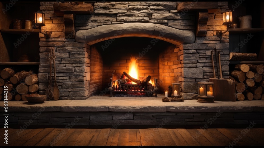 The fireplace in the house, Stone fireplace ablaze. The fireplace in the house, Stone fireplace ablaze.
