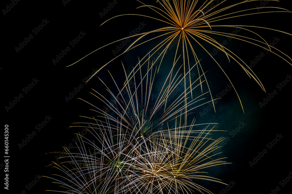 A fireworks display against the night sky A fireworks display against the night sky