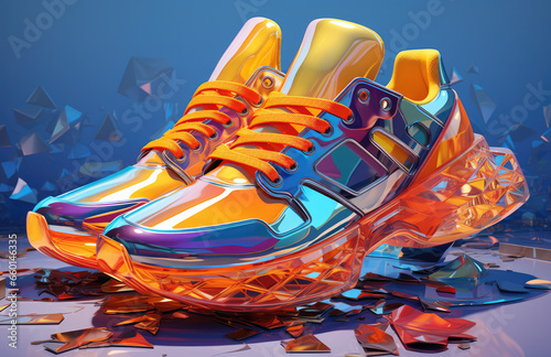 In the Metaverse: Striking bright trainers, NFTs, E-commerce, fashion trend. Stand out. photo