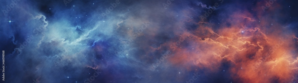 nebula space blue and orange, epic film poster background, ultra wide shot - obrazy, fototapety, plakaty 