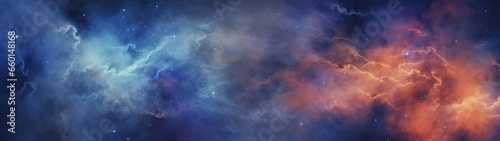 nebula space blue and orange, epic film poster background, ultra wide shot