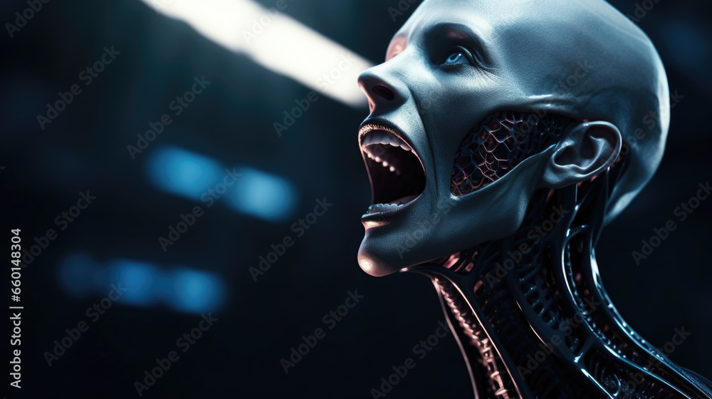 Future of Xenolinguistics using genetic engineering, Xenolinguists are able to modify their vocal cords and tongue to better pronounce alien languages. - obrazy, fototapety, plakaty 