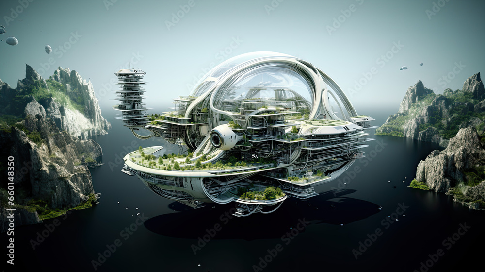 Sustainable Green Futuristic Floating Flying City Bio Architecture Climate Change Building Ecology Innovation Engineering Technology