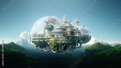 Sustainable Green Futuristic Floating Flying City Bio Architecture Climate Change Building Ecology Innovation Engineering Technology © Mariko