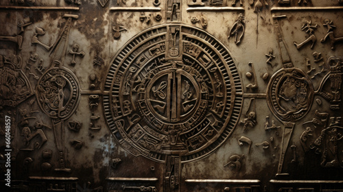 Closeup of a captured alien artifact  with intricate symbols and hieroglyphics that hold the key to unlocking the secrets of the universe and uncovering the true nature of the cosmic conspiracy.