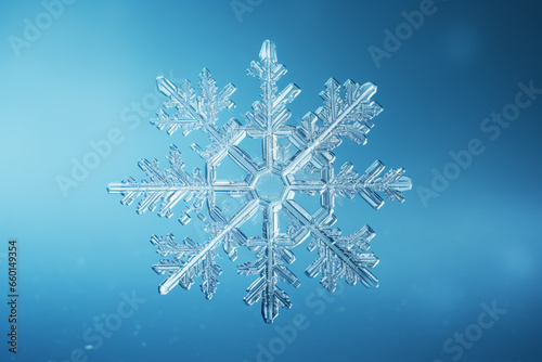 illustration of snowflake on blue background. Created with Generative AI