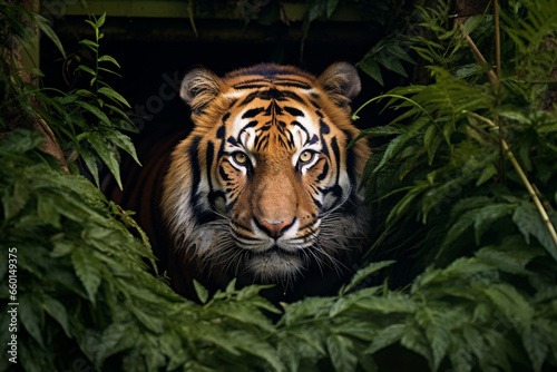 portrait illustration of a tiger in jungle. Created with Generative AI © agrus_aiart