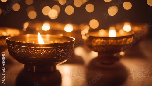 Candle light in Diwali festival with bokeh background photo