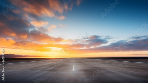 Empty asphalt road and beautiful sky at sunset, panoramic view. High quality photo © Prasanth